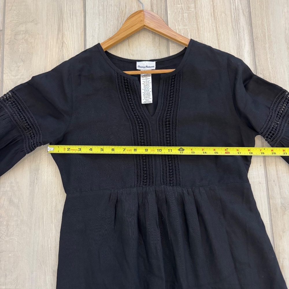 Tommy Bahama, Size XS St. Lucia Linen-Blend Split Neck Cover-Up Dress in black. - Picture 9 of 10